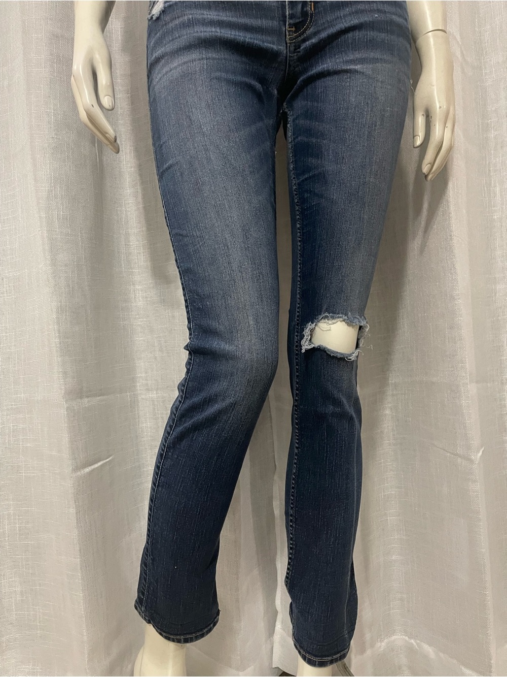 Hollister Distressed Skinny Jeans Blue Ripped Knee Size 27 5S (Preowned) - Picture 3 of 12
